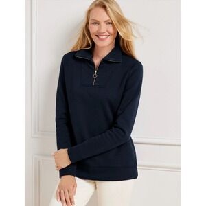 Talbots 1/4 Zip Mockneck Pullover Sweatshirt Size M Cotton Blend Navy Blue NWT!